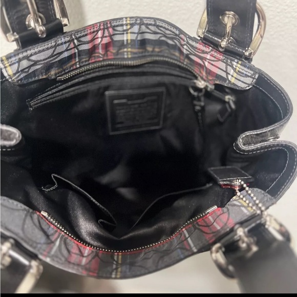Signature Coach Poppy Bag Red And Black Plaid Shoulder Handbag Medium Size Purse - Picture 9 of 16